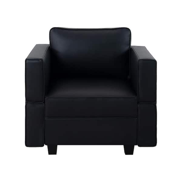 HOMESTOCK 35.82 in. Faux Leather Accent Chair Streamlined Comfort for Your Sectional Sofa in Black
