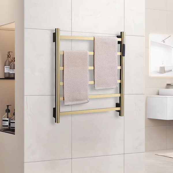 6 Bar Wall Mounted Stainless Steel Electric Towel Warmer Towel Rack with Built in Timer in Brushed Gold JY02SZJIYB The Home Depot