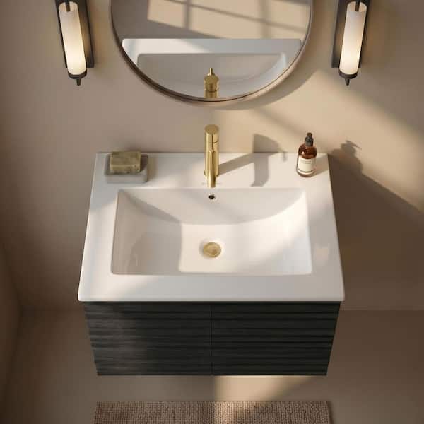 24 in. Ceramic Single Faucet Hole Vanity Top in White with White Basin
