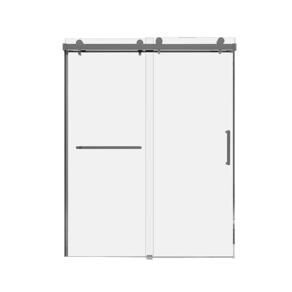 59 in. W x 76 in. H Frameless Double Sliding Shower Door in Brushed Nickel 