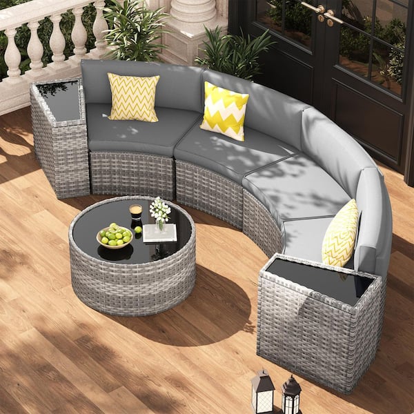 Poteban Gray 7-Piece wicker Fully Assembled Curved Patio Gray