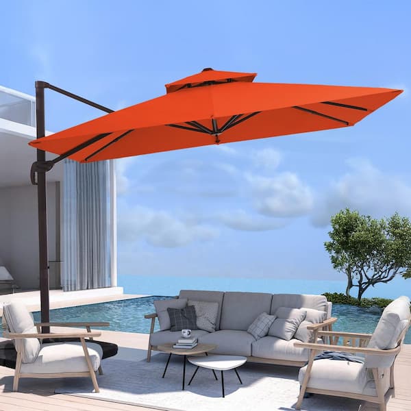 JEAREY 9 ft. x 9 ft. Aluminum Square Cantilever Patio Umbrella with Weighted Base in Pumpkin