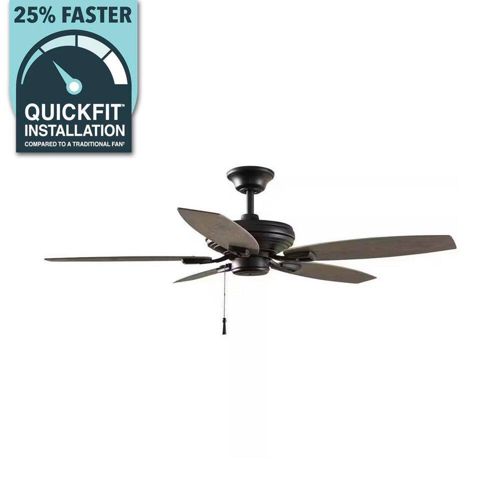 Hampton Bay North Pond 52 in. Indoor/Outdoor Matte Black Ceiling Fan with Downrod and Reversible Motor; Light Kit Adaptable 51718 - The Home Depot