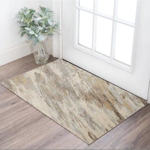 Ivory Tan and Brown 2 ft. x 3 ft. Abstract Area Rug