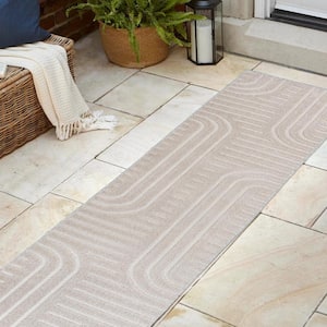 Anders High-Low MidCentury Modern Arch Stripe 2-Tone White/Cream 2 ft. x 8 ft. Indoor/Outdoor Runner Rug