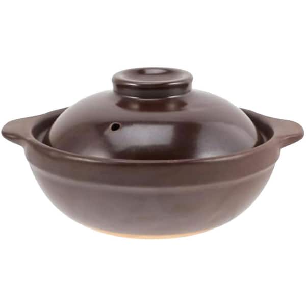 Ceramic Nonstick Stock Pot Earthenware Clay Casserole with Lid Terracotta Stew Soup Cooking Pot in Brown