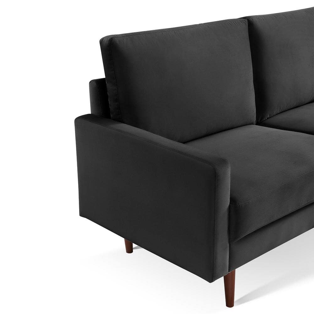 69 Inch Black Velvet Lawson Sofa with Wood Legs