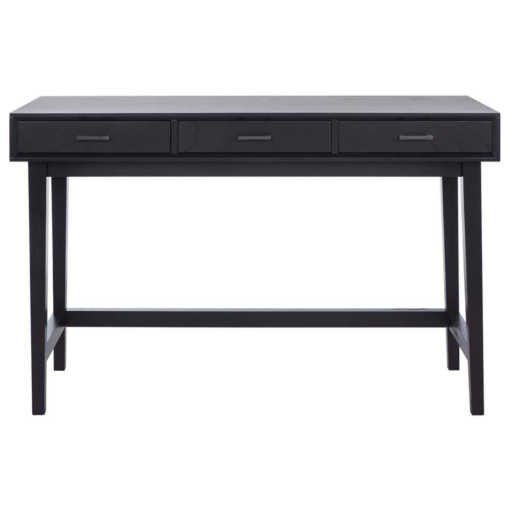 Black Mid-Century Modern Wood Desk with 3 Drawers