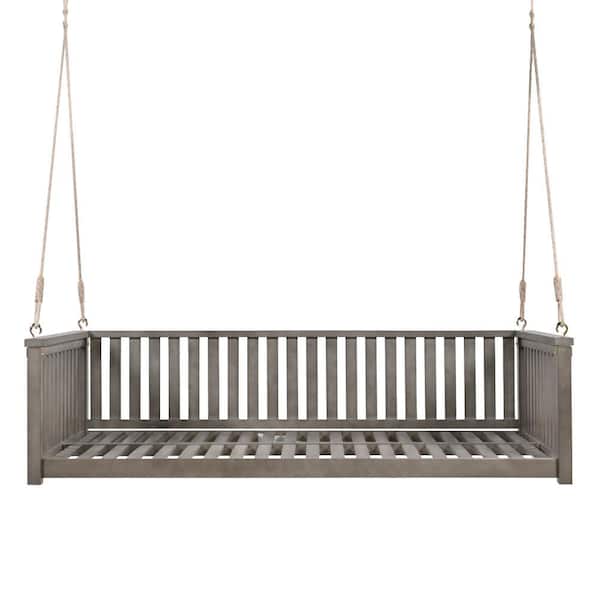 Tenleaf 79.1in. W 2 Person Gray Acacia Wood Porch Swing with Ropes