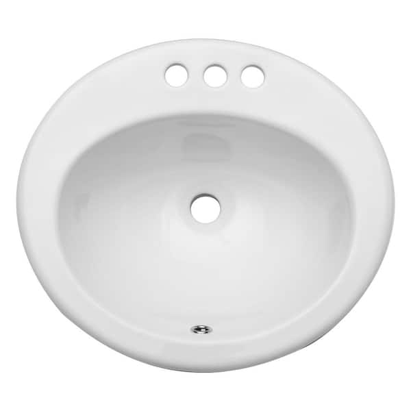 20 in. Oval Bathroom Sink in White Ceramic with 3-Faucet Hole