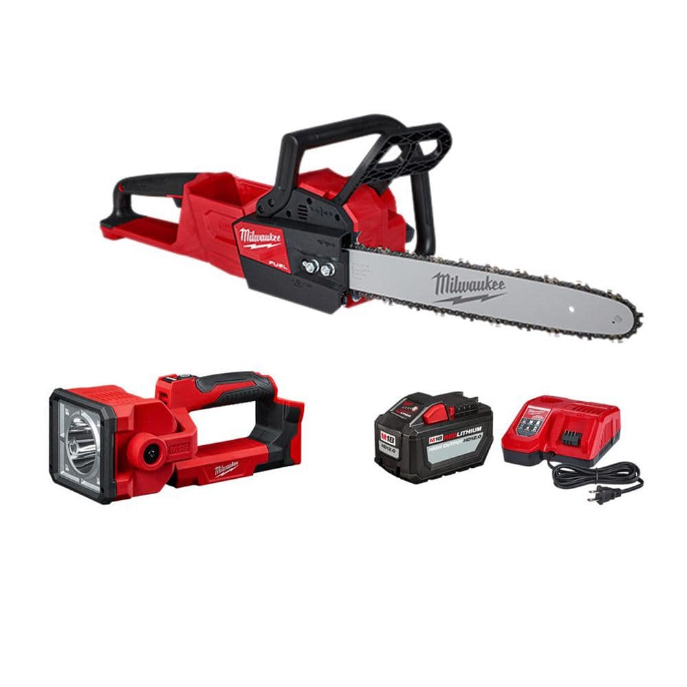Milwaukee M18 FUEL 16 in. 18-Volt Lithium-Ion Brushless Battery Chainsaw Kit with M18 1250 Lumens Search Light (2-Tool) -  2727-21-2354