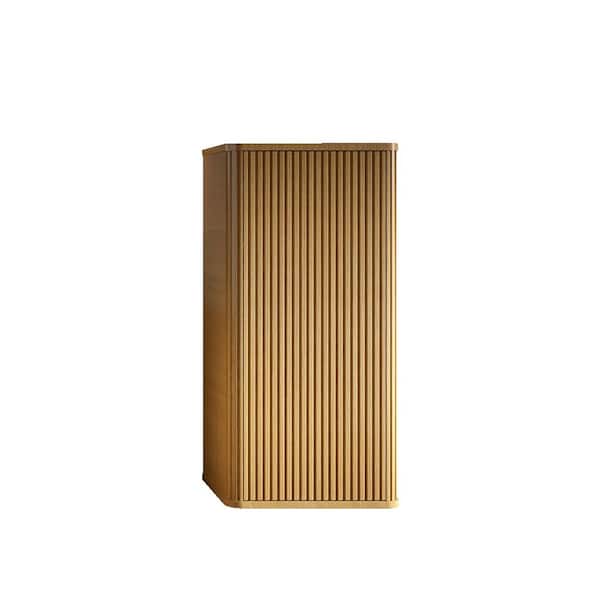 14.2 in. W x 11.4 in. D x 29.5 in. H Yellow MDF Wall Mounted Linen Cabinet in Oak
