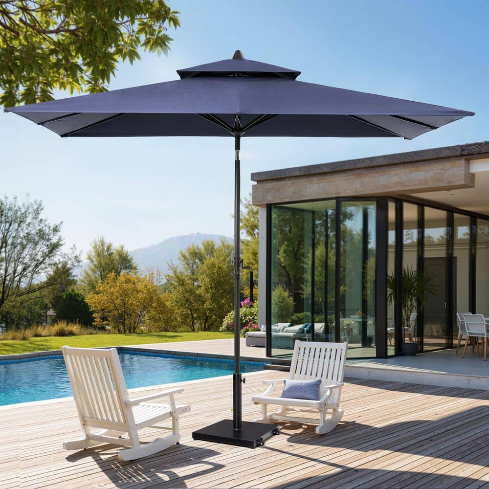 9 ft. x 5 ft. Rectangular Double Top Market Tilt Patio Umbrella Table Umbrella in Navy Blue, 45 lbs. Cement Wheeled Base price history on PriceWatchPro