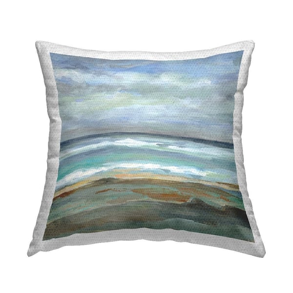 Stupell Industries Double Wave Seashore Blue Square Outdoor Throw Pillow