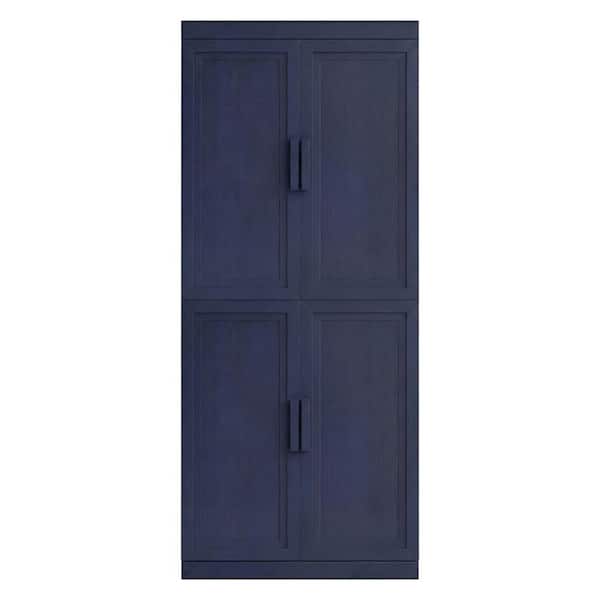 Navy Blue Wood 72 in. H Storage Cabinet with Adjustable Shelves for Living Room Kitchen and Bedroom