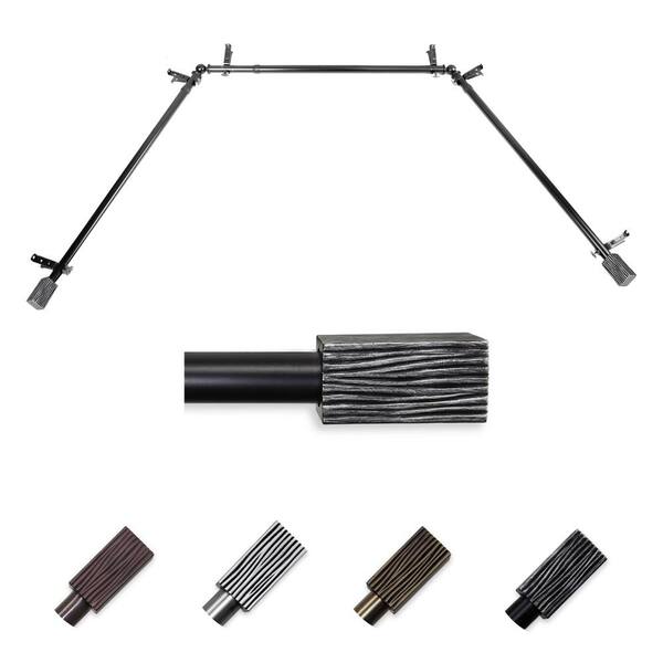 EMOH 13/16" Dia Adjustable 20"-36", 38"-72" Bay Window Curtain Rod with Fabio Finials in Black