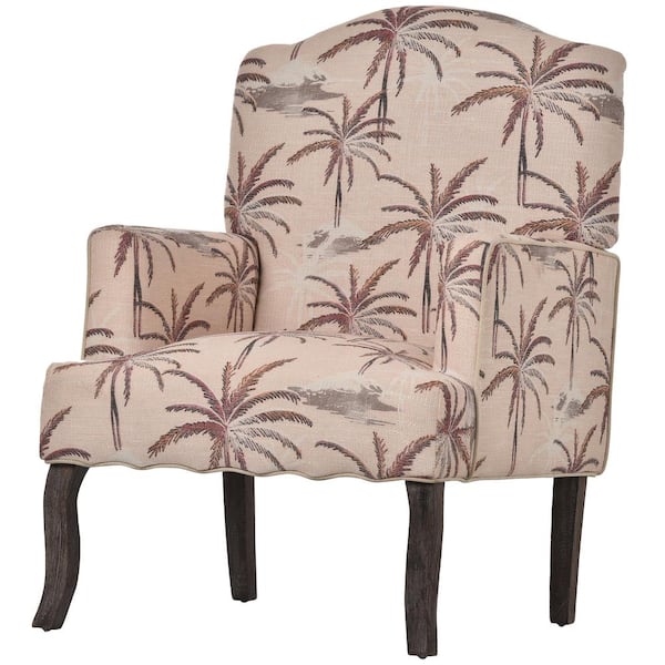 aisword Old-Fashioned Style Beige Leaf with Linen Fabric Tufted Armchair with Pillow