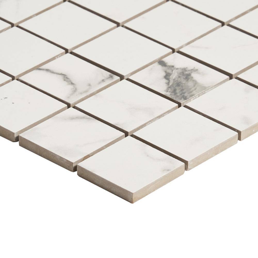 Statuario Venato Matte Porcelain Mosaic Tile Sheet for Indoor/Outdoor Use