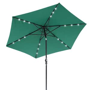 9 ft. Round 6-Rib Steel Solar Lighted Market Patio Umbrella in Hunter Green