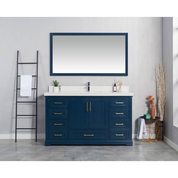 Willow Collections Boston 60 In. W X 22 In. D X 36 In. H Single Sink Bath Vanity In Navy Blue With 2 In. White Vanity Top-Bstn_60_S_Nb_Wh - The Home Depot