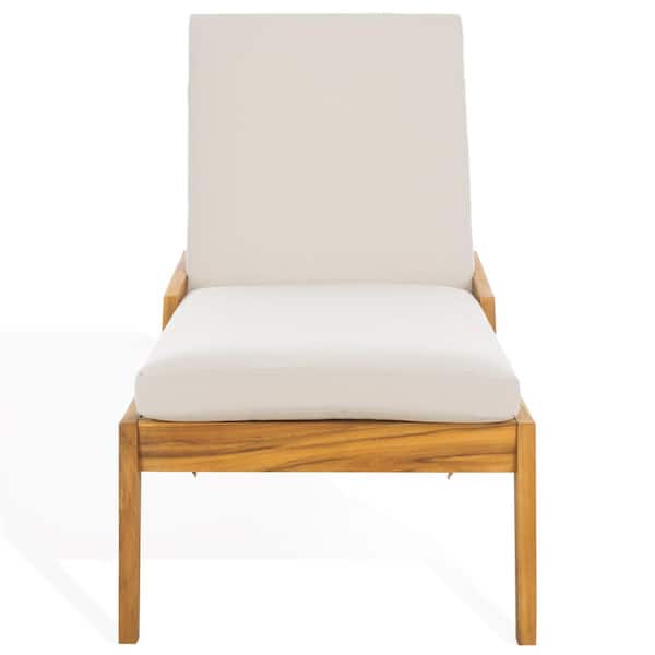 Caledonia Teak Outdoor Chaise Lounge with White Cushions