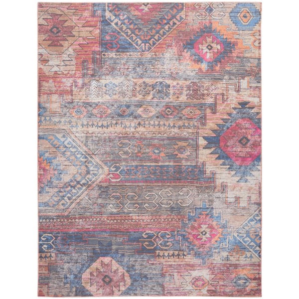 57 GRAND BY NICOLE CURTIS 57 Grand Machine Washable Multicolor 8 ft. x 10 ft. Distressed Transitional Area Rug
