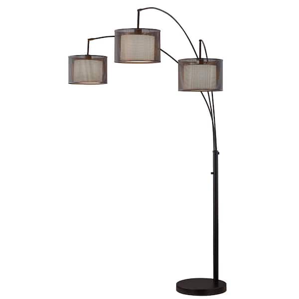 Lumiere II 83 in. H, Dark Bronze LED Arched Standard Floor Lamp with Dimmer and Double Shade (Linen and Metal)