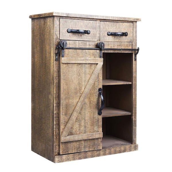 Unbranded 13 in. W x 24 in. D x 32 in. H Brown Linen Cabinet Wood and Metal Farmhouse Sliding Barn Door Accent Cabinet