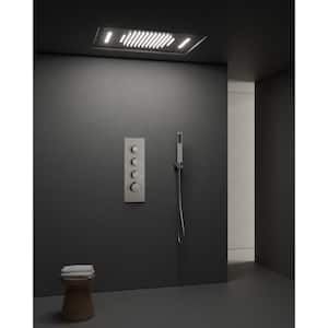 Thermostatic Valve 7-Spray 23x15 in. LED Dual Ceiling Mount Fixed and Handheld Shower Head 2.5 GPM in Brushed Nickel