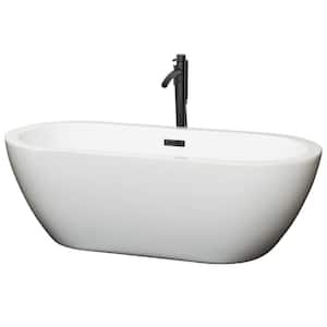 Soho 68 in. Acrylic Flatbottom Bathtub in White with Matte Black Trim and Faucet