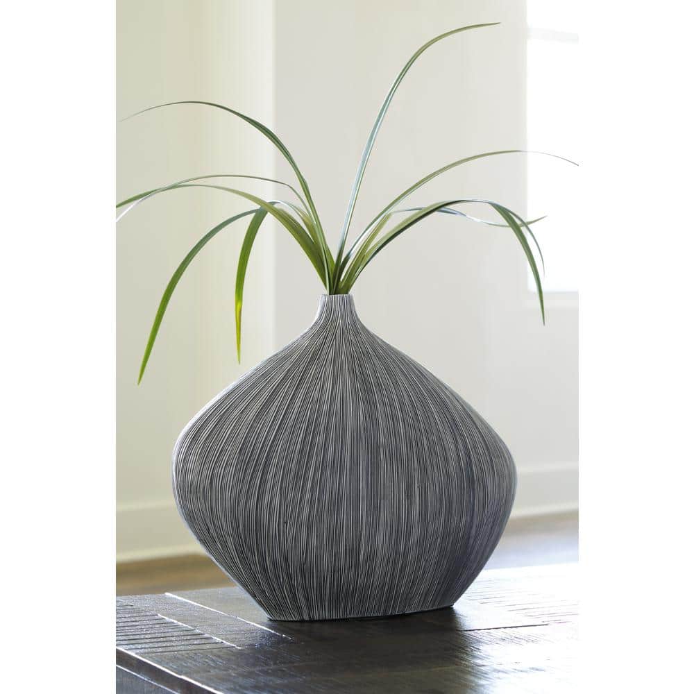 Gray Asymmetrical Polyresin Decorative Vase, 16 Inch