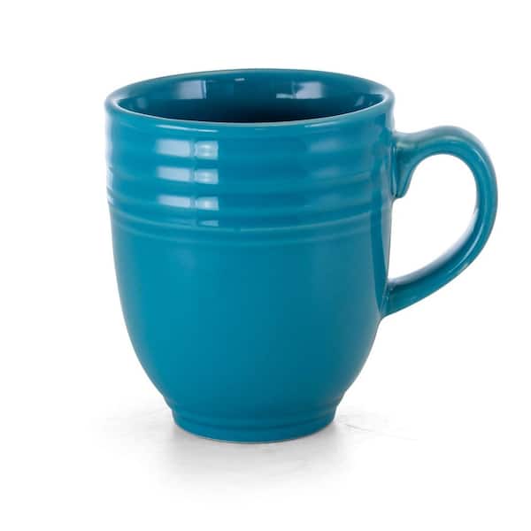 8 oz. Slim Mug (Teal Pompons)  NDA350-62 - The Polish Pottery Outlet