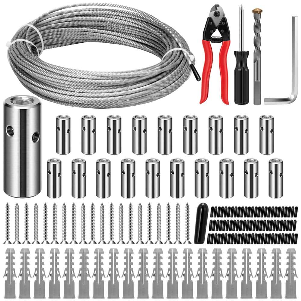 98.4 ft Stainless Steel Wire Trellis Kit with 20 Holders for Climbing Plants