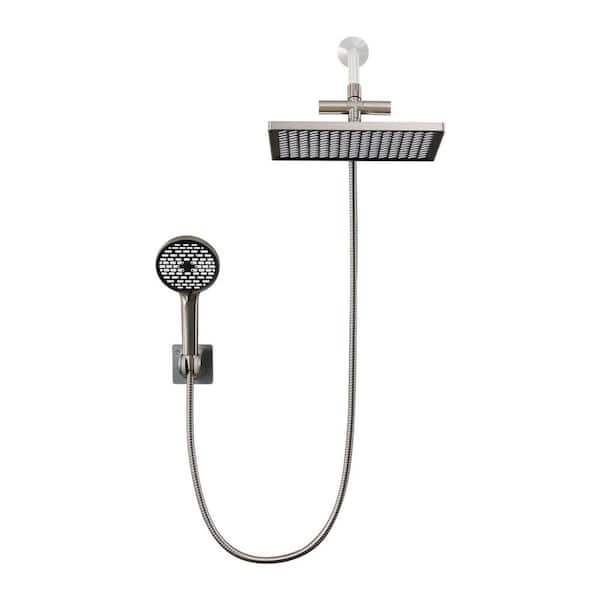 Rainfull 2-in-1 6-Spray Patterns with 1.8 GPM 12 in. Wall Mount Dual Shower Head and Handheld Shower Head in Nickel