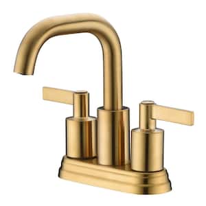 Kree 4 in. Centerset 2-Handle Bathroom Faucet with Drain Assembly, Swivel Spout, Rust Resist in Brushed Gold
