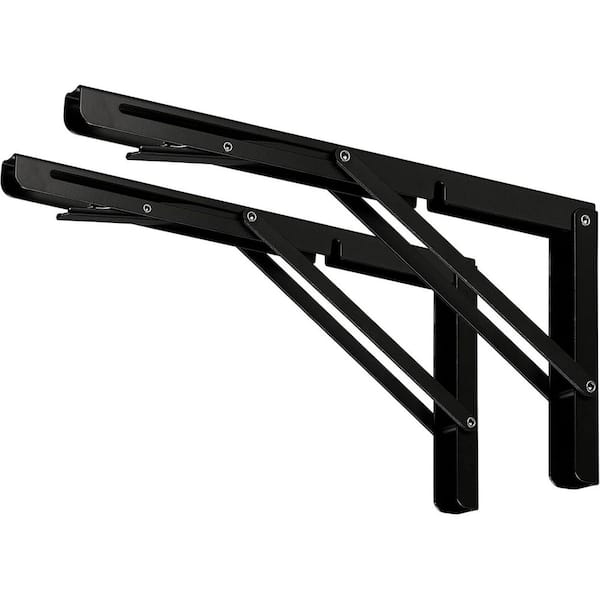 24 Black Folding Shelf Brackets Heavy Duty Wall Mounted Space Saving Design for Table or Work Bench Pack of 2