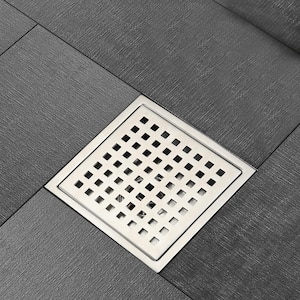 5.9 in. x 5.9 in. Stainless Steel Square Shower Drain with Strainer in Brushed Nickel