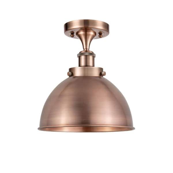 Ballston Urban 10 in. 1-Light Antique Copper Industrial Semi-Flush Mount