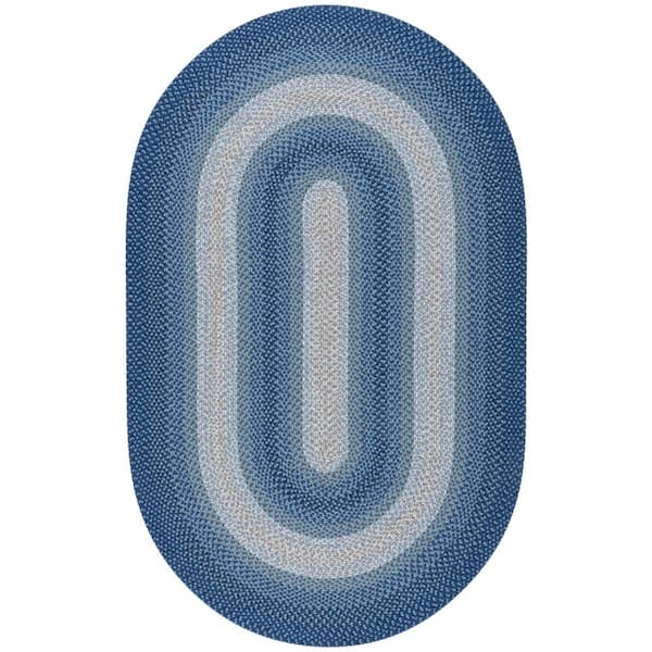 Braided Navy/Gray 3 ft. x 5 ft. Machine Washable Border Solid Color Interlace Oval Area Rug