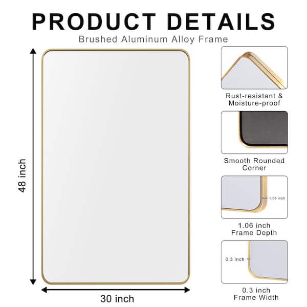 Sxiawe 30 in. W x 48.2 in. H Gold Rectangle Aluminum Frame Wall