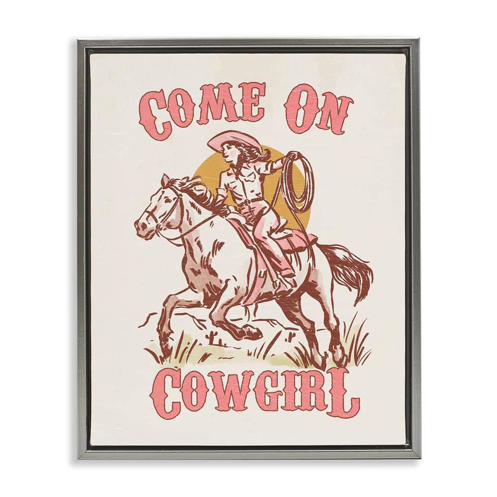Pastel Come On Cowgirl by Victoria Barnes Gray Floater Frame Typography Graphic Art Print 21 in. x 17 in. price history on PriceWatchPro