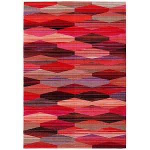Montage Red/Fuchsia 6 ft. x 9 ft. Lattice Striped Indoor/Outdoor Patio  Area Rug