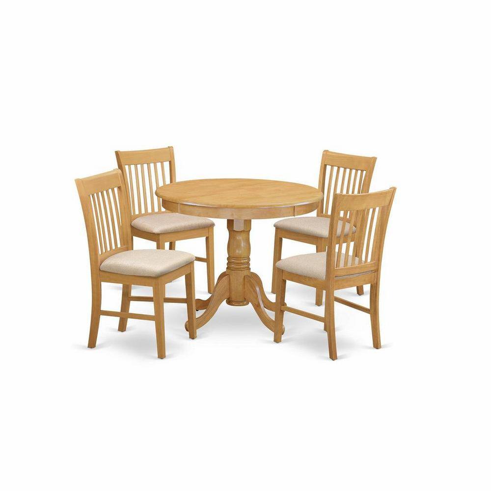 Natural Oak 5-Piece Round Dining Set with Lattice Back Chairs