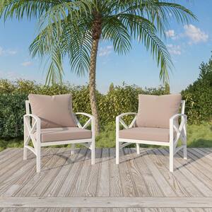 Licorice White Frame 2-Piece Metal Arm Chair Garden Outdoor Sectional Set Contemporary Sofa with Cushions in Beige