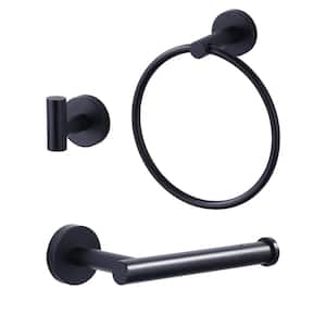 3 -Piece Bath Hardware Set with Mounting Hardware with Towel Ring, Toilet Paper Holder and Towel Hook in Matte Black