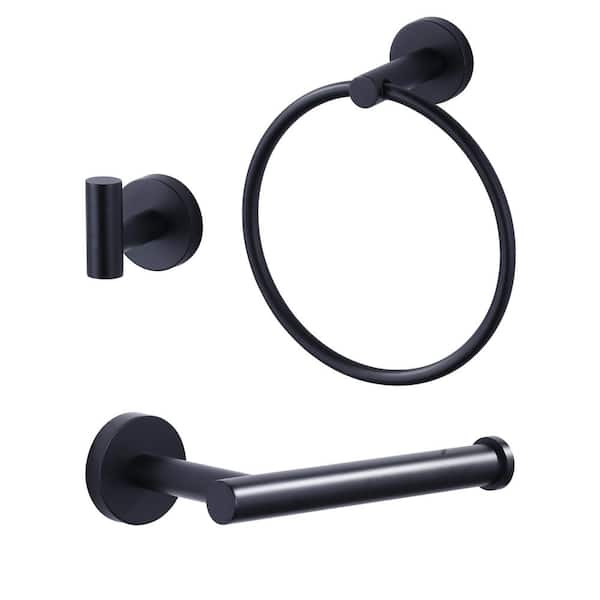 WOWOW 3 -Piece Bath Hardware Set with Mounting Hardware with Towel Ring, Toilet Paper Holder and Towel Hook in Matte Black