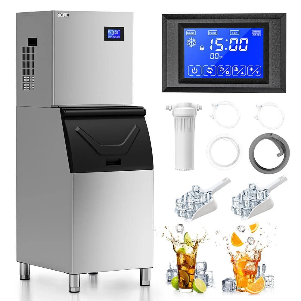 23 in. Production Per Day 450 lbs. Full Size Cubes Commercial Freestanding Ice Maker in Stainless Steel ETL Listed
