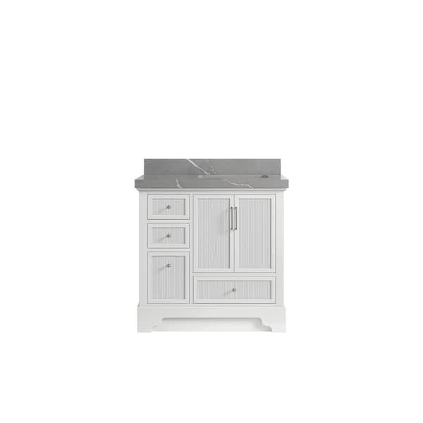 Willow Collections Alys 36 in. W x 22 in. D x 36 in. H Right Offset Sink Bath Vanity in White with 2 in. Piatra Gray Quartz Top