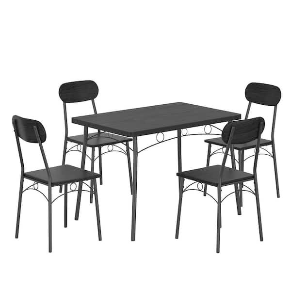 VECELO 5-Piece Dining Table Set, Black Rectangular Kitchen Table
