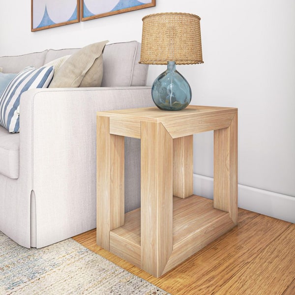 Modern 25 in. Blonde Wirebrush Rectangle End Table with Shelf